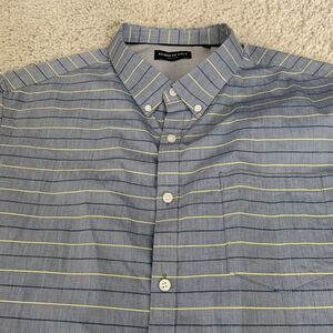 Kenneth Cole Shirt Mens XXL Blue Button Down Striped 100% Cotton Casual